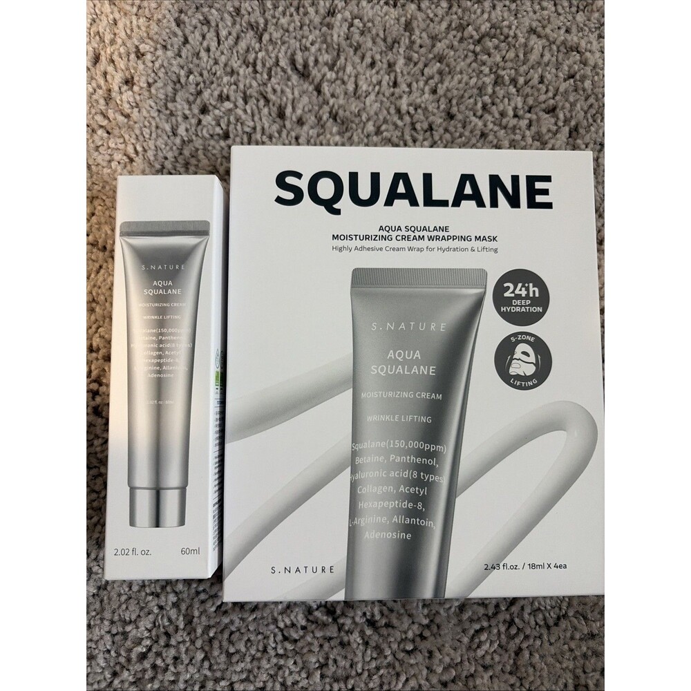 S.NATURE Aqua Squalane Set: Moisturizing Cream (60ml) + Wrapping Mask Box (4ct)
